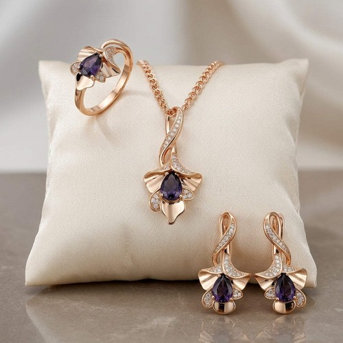 Schmuckset lila blume zirkon - blume,