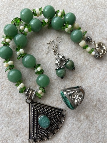 Ethnic schmuckset grün kette - schmuckset, grün: